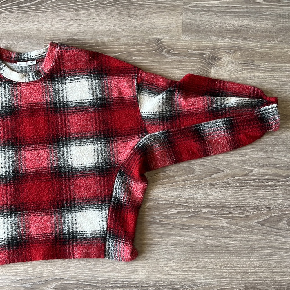 Zara Top Red Plaid Sweater Size Small - Picture 10 of 10